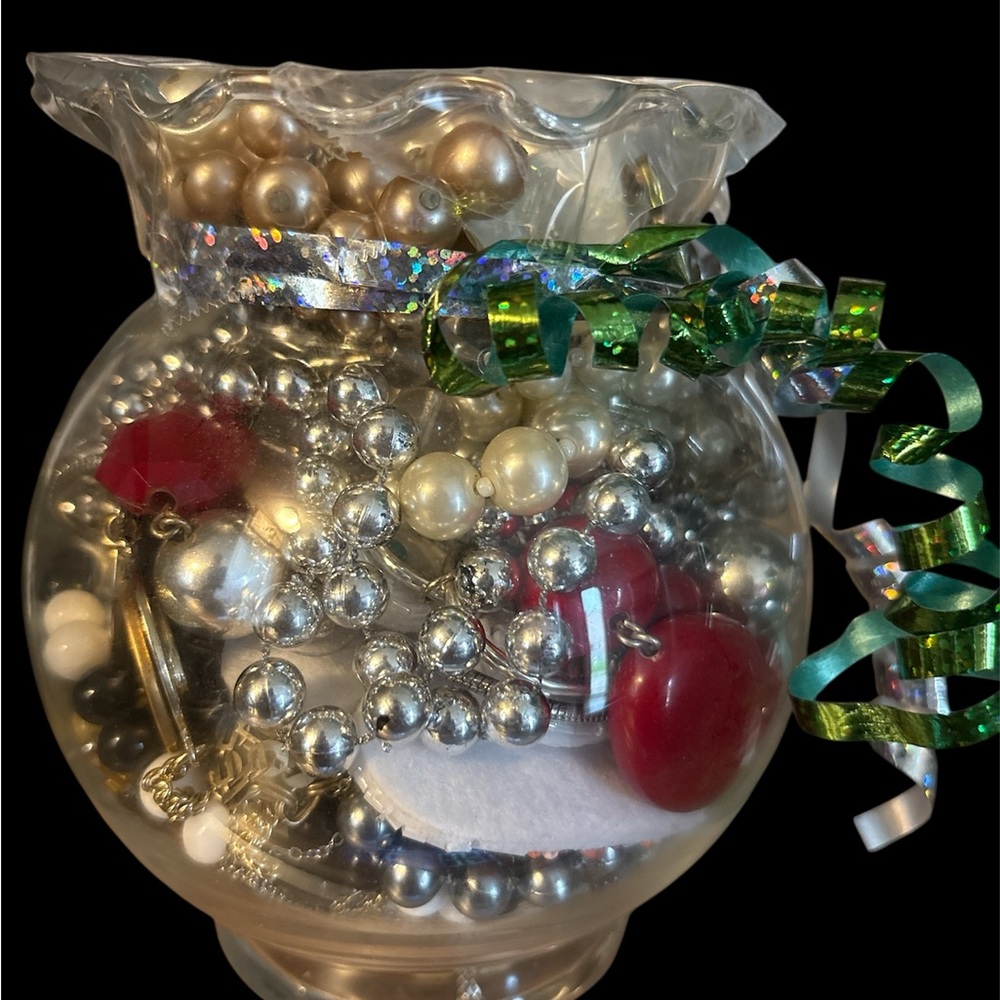 Decorative Glass Bowl with Beads and Ribbons
